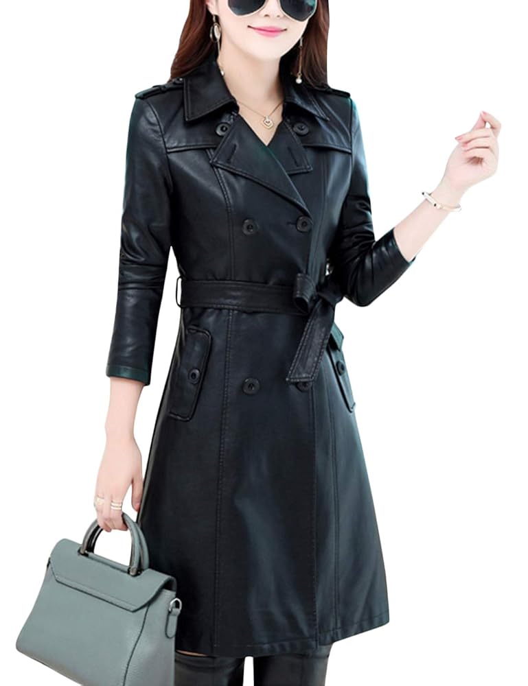 Tanming Womens Fashion Lapel Double Breasted Lambskin